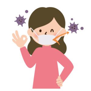 マスクをして風邪を予防している女性のイラスト